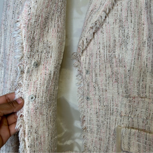 Anne Klein Vintage Women Coquette Girl Tweed Pink and White Suit Blazer Size 10 - Picture 5 of 11